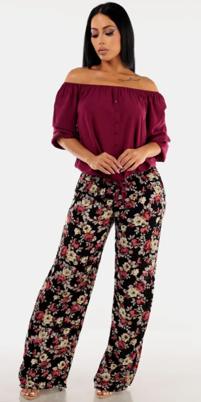 Off Shoulder Floral Pants Set sold by Moda