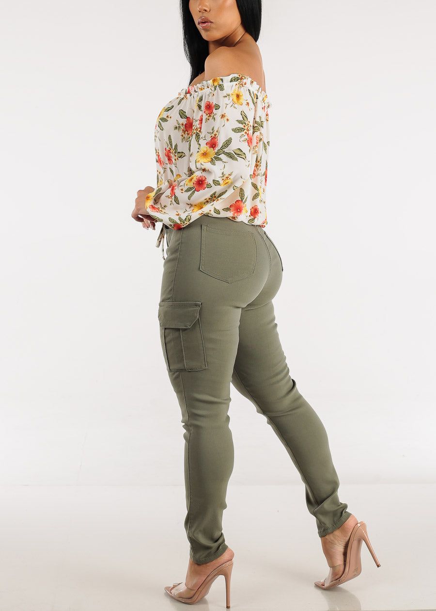 Olive Hyper Stretch Cargo Skinny Pants sold by Moda product image thumbnail 5