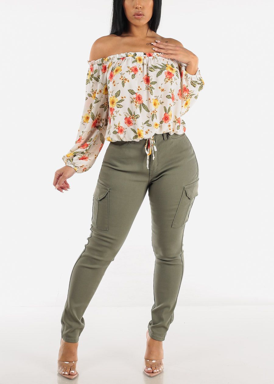 Olive Hyper Stretch Cargo Skinny Pants sold by Moda product image thumbnail 2