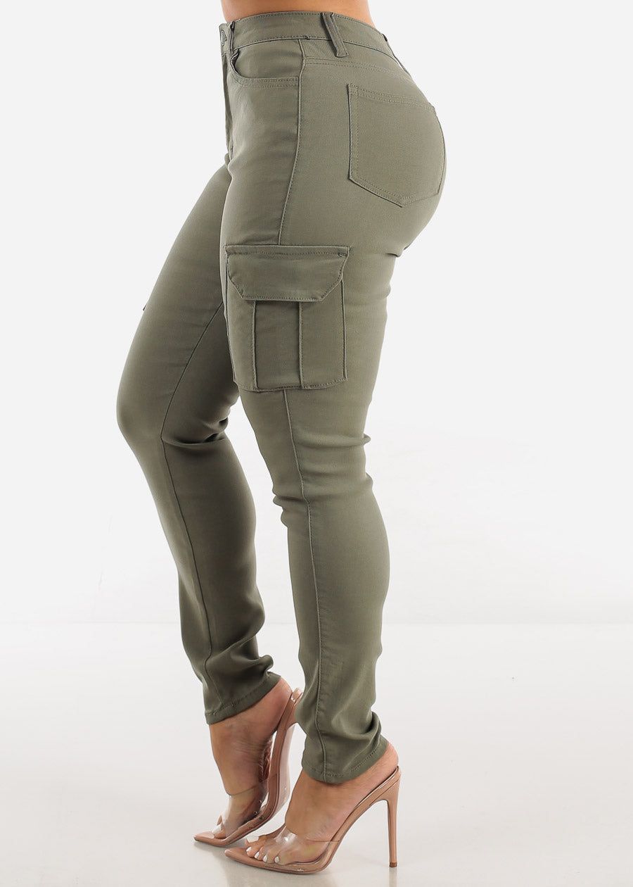 Olive Hyper Stretch Cargo Skinny Pants sold by Moda product image thumbnail 3