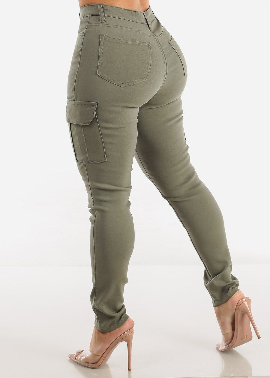 Olive Hyper Stretch Cargo Skinny Pants sold by Moda product image thumbnail 4