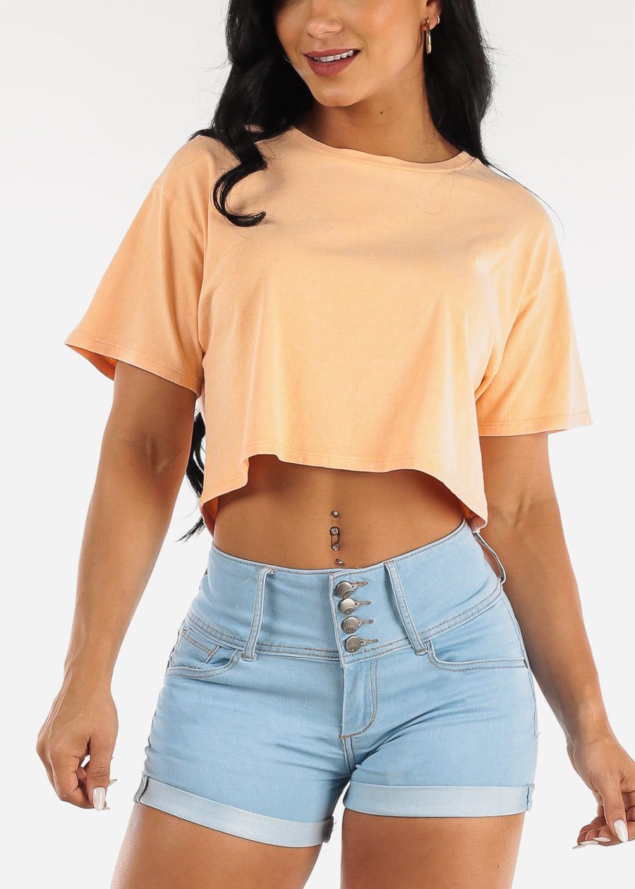 Short Sleeve Cotton Cropped Tee Light Orange sold by Moda