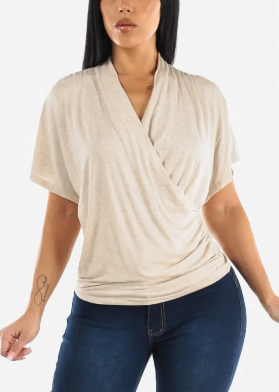 Short Dolman Sleeve Surplice Blouse Oatmeal sold by Moda