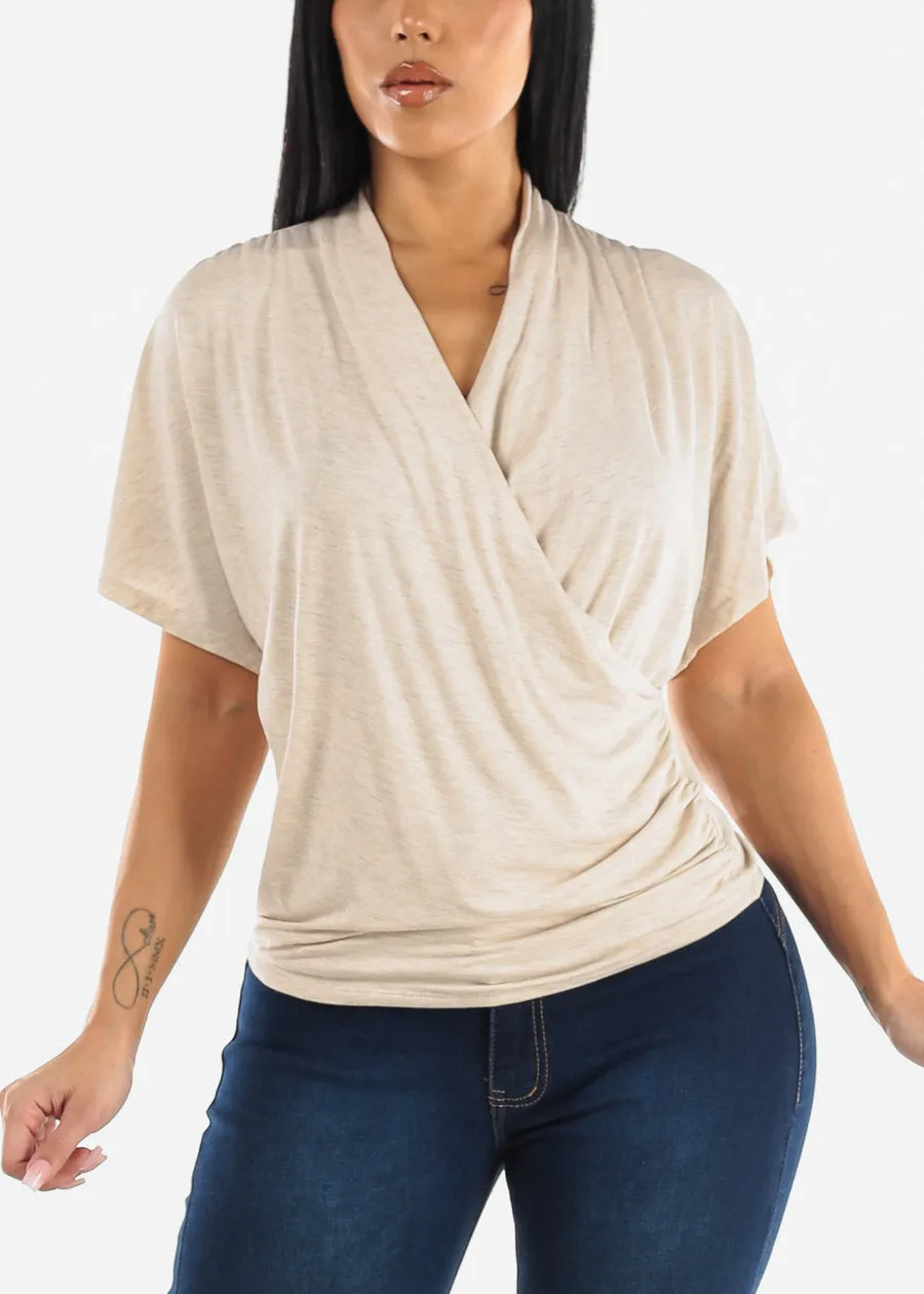 Short Dolman Sleeve Surplice Blouse Oatmeal sold by Moda