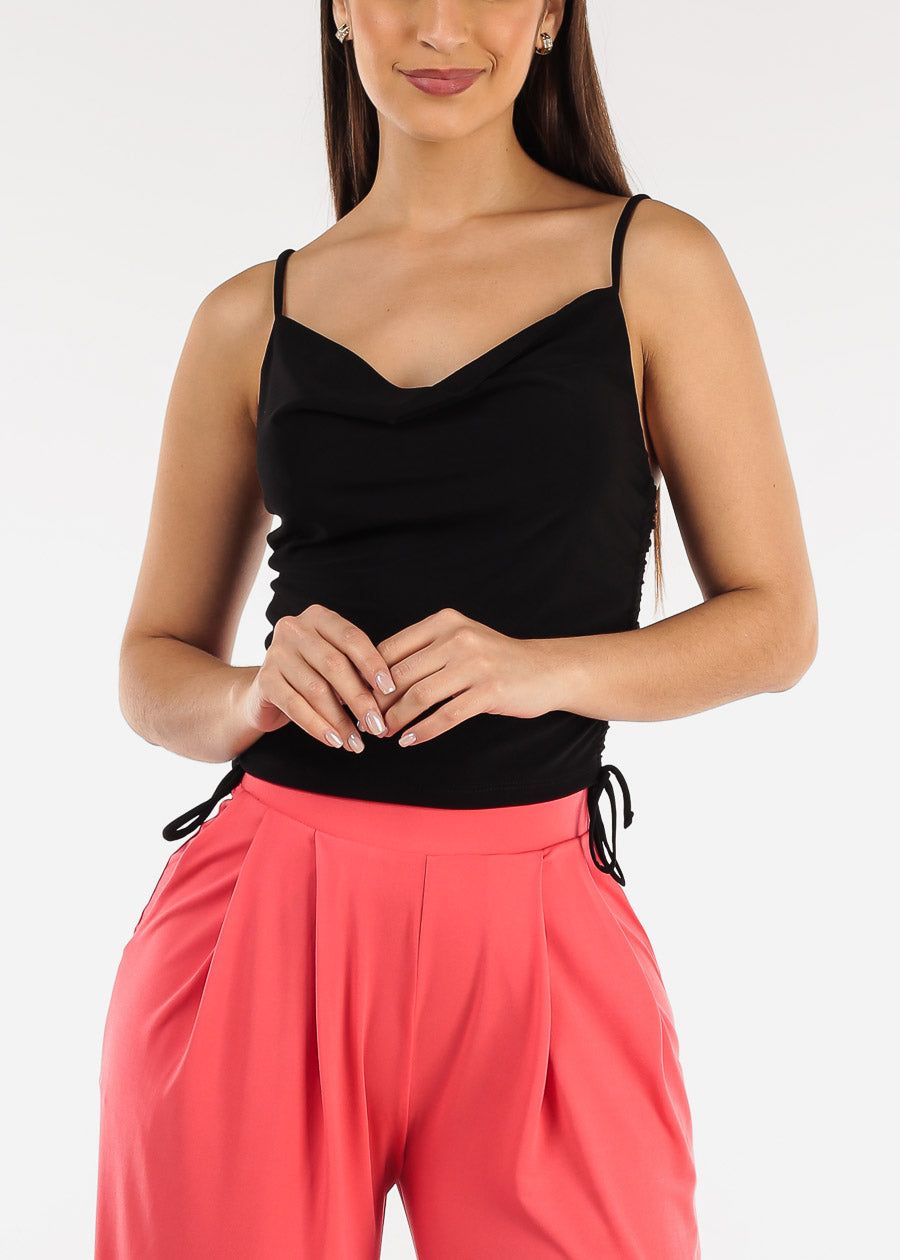 Black Sleeveless Side Ruched Tank Top sold by Moda