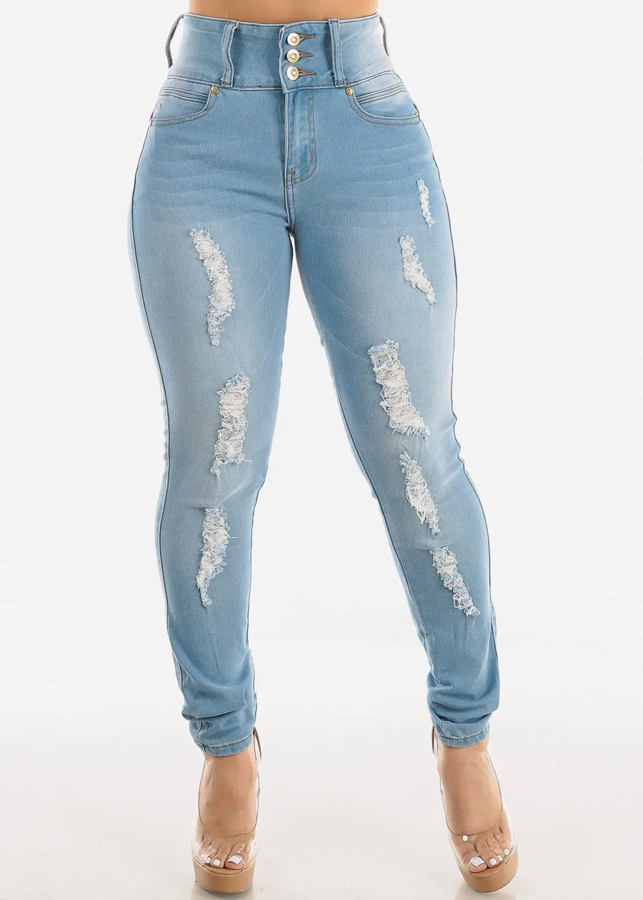 Light Wash Distressed Butt Lift Levantacola Skinny Jeans sold by Moda product image thumbnail 3