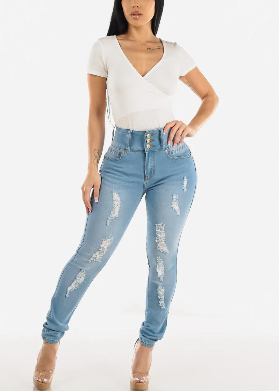 Light Wash Distressed Butt Lift Levantacola Skinny Jeans sold by Moda product image thumbnail 2