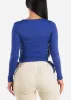 Square Neck Long Sleeve Ribbed Top Blue w Adjustable Drawstring Sides sold by Moda