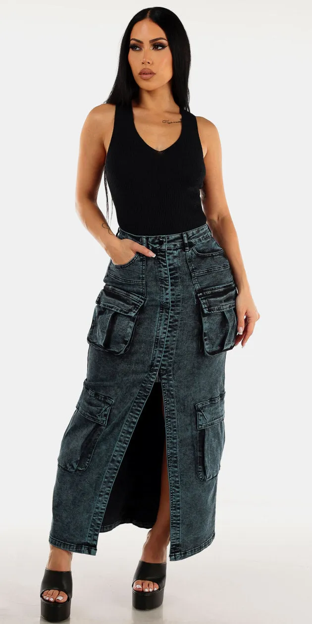 Black Vneck Cargo Denim Combo sold by Moda