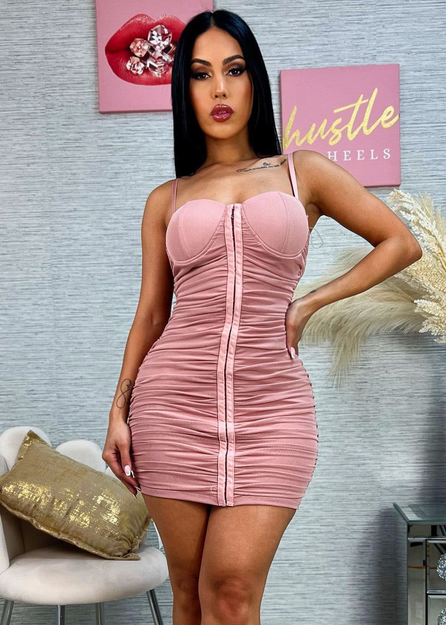 Sweetheart Neckline Ruched Bodycon Mini Dress Mauve sold by Moda