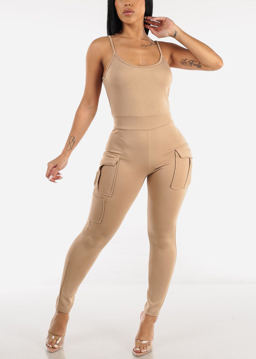 Sleeveless Cargo Skinny Jumpsuit Khaki sold by Moda product image thumbnail 3