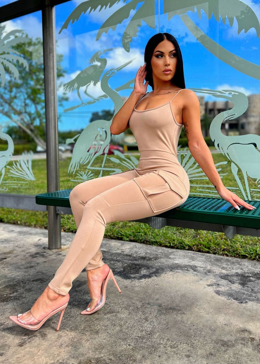 Sleeveless Cargo Skinny Jumpsuit Khaki sold by Moda product image thumbnail 2