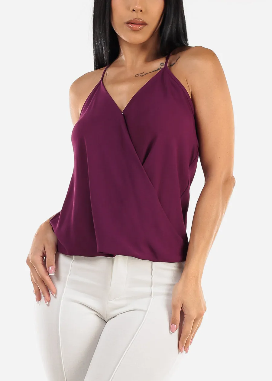 Sleeveless Surplice Chiffon Cami Top Dark Purple sold by Moda