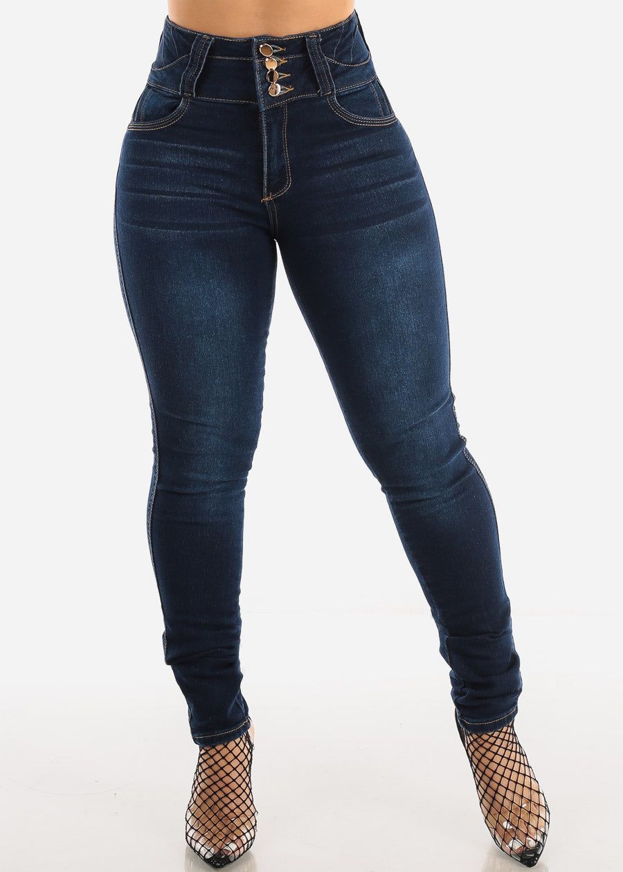 High Waisted Butt Lifting Dark Wash Skinny Jeans sold by Moda product image thumbnail 3