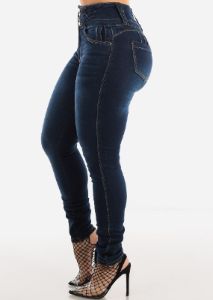 High Waisted Butt Lifting Dark Wash Skinny Jeans sold by Moda