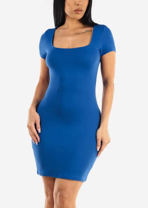 Short Sleeve Bodycon Mini Dress Blue sold by Moda