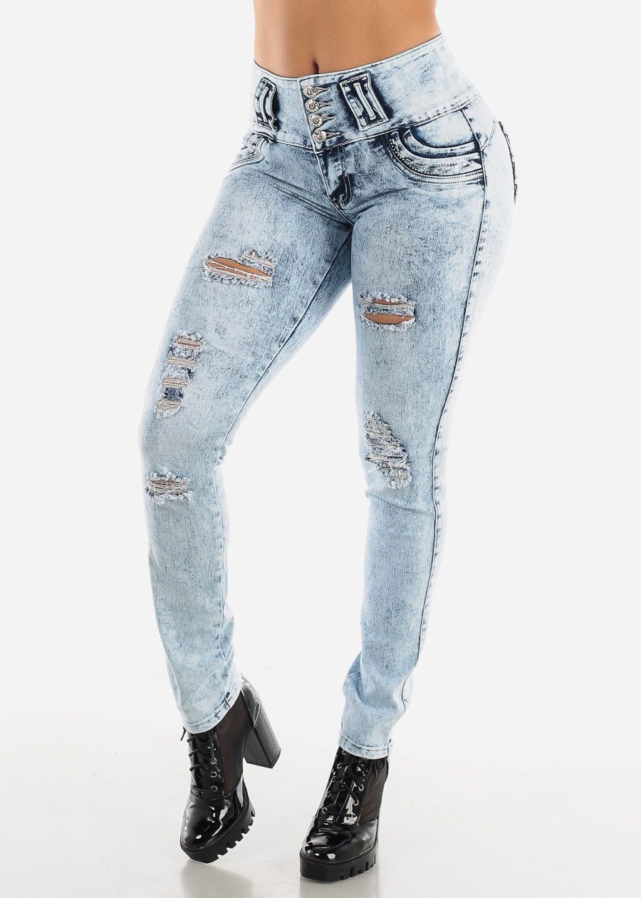 MX JEANS Faded Torn Butt Lifting Skinny Jeans sold by Moda product image thumbnail 5