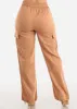 Khaki Linen High Waist Cargo Pants Drawstring Hem sold by Moda