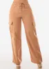Khaki Linen High Waist Cargo Pants Drawstring Hem sold by Moda
