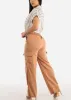 Khaki Linen High Waist Cargo Pants Drawstring Hem sold by Moda