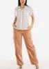 Khaki Linen High Waist Cargo Pants Drawstring Hem sold by Moda