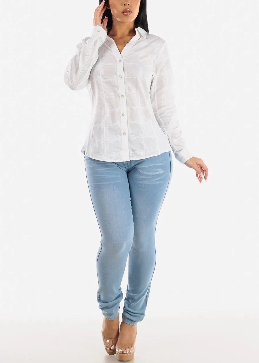 White Long Sleeve Button Down Plaid Collared Blouse sold by Moda product image thumbnail 2