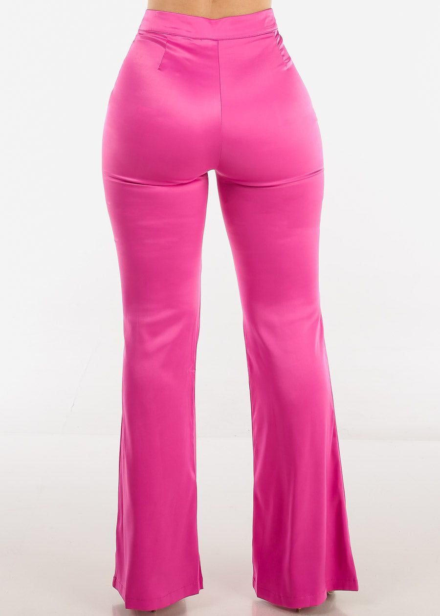 High Waisted Satin Flared Pants Fuchsia sold by Moda product image thumbnail 4