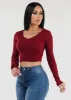 Long Sleeve Vneck Cropped Sweater Wine sold by Moda