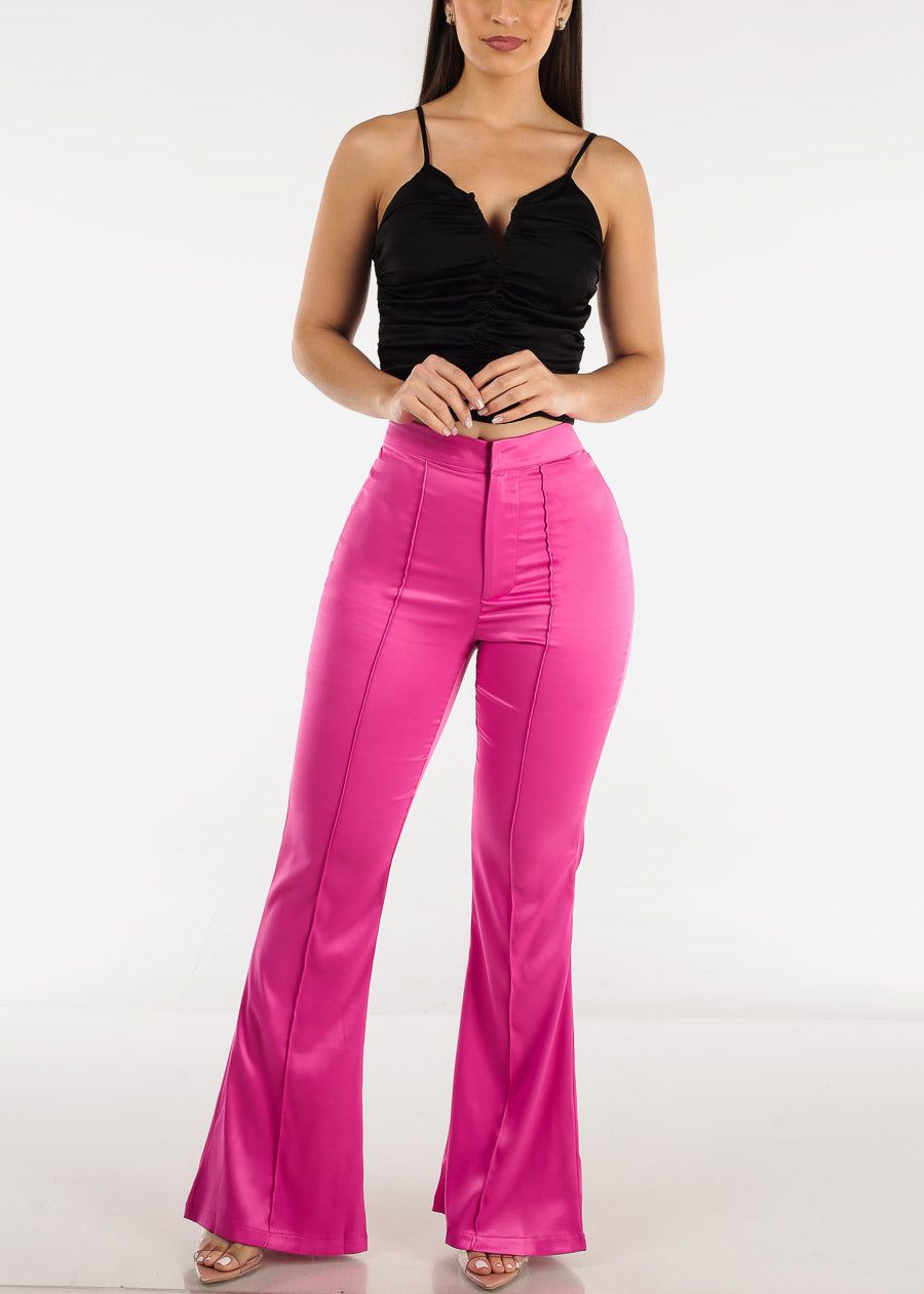 High Waisted Satin Flared Pants Fuchsia sold by Moda product image thumbnail 3