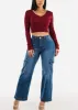 Long Sleeve Vneck Cropped Sweater Wine sold by Moda