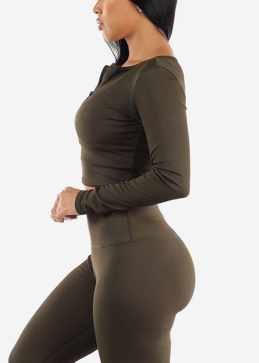 Activewear Long Sleeve Ribbed Crop Top Olive sold by Moda product image thumbnail 3