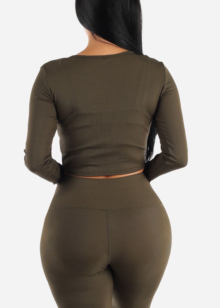 Activewear Long Sleeve Ribbed Crop Top Olive sold by Moda product image thumbnail 4