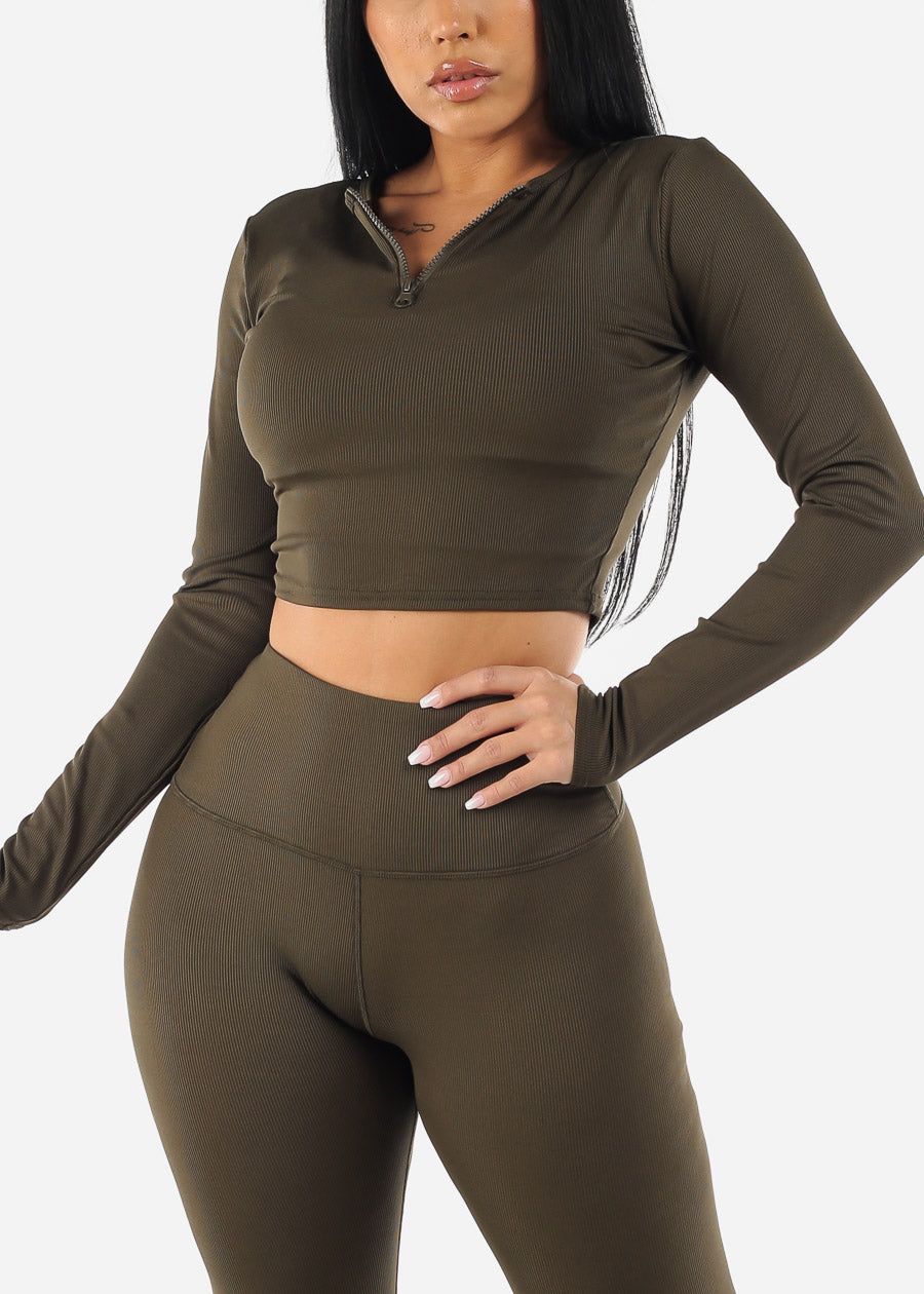 Activewear Long Sleeve Ribbed Crop Top Olive sold by Moda