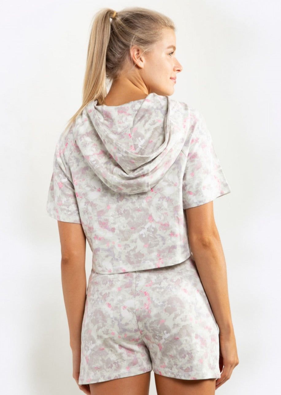 MONO B Activewear Short Sleeve Floral Cropped Hoodie sold by Moda product image thumbnail 3