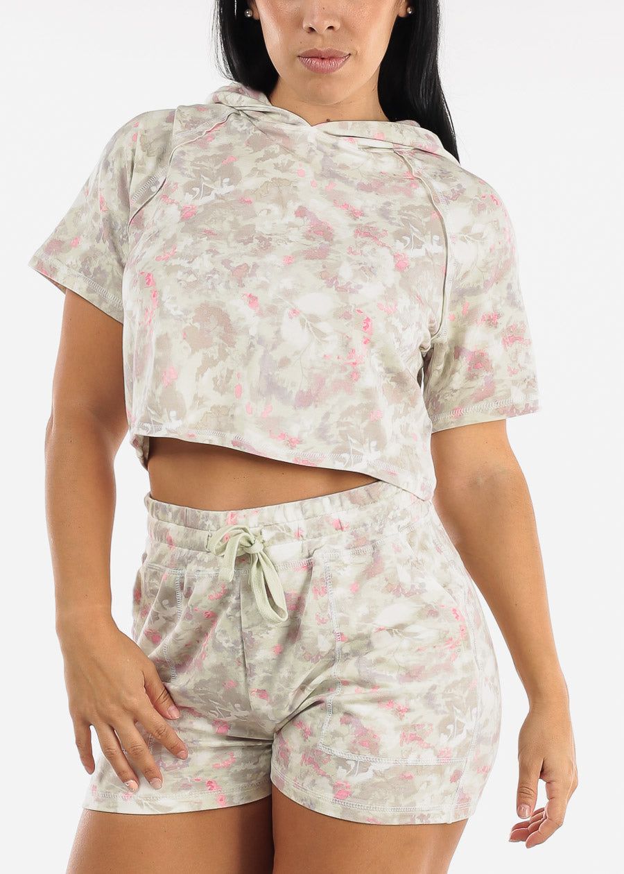 MONO B Activewear Short Sleeve Floral Cropped Hoodie sold by Moda product image thumbnail 4