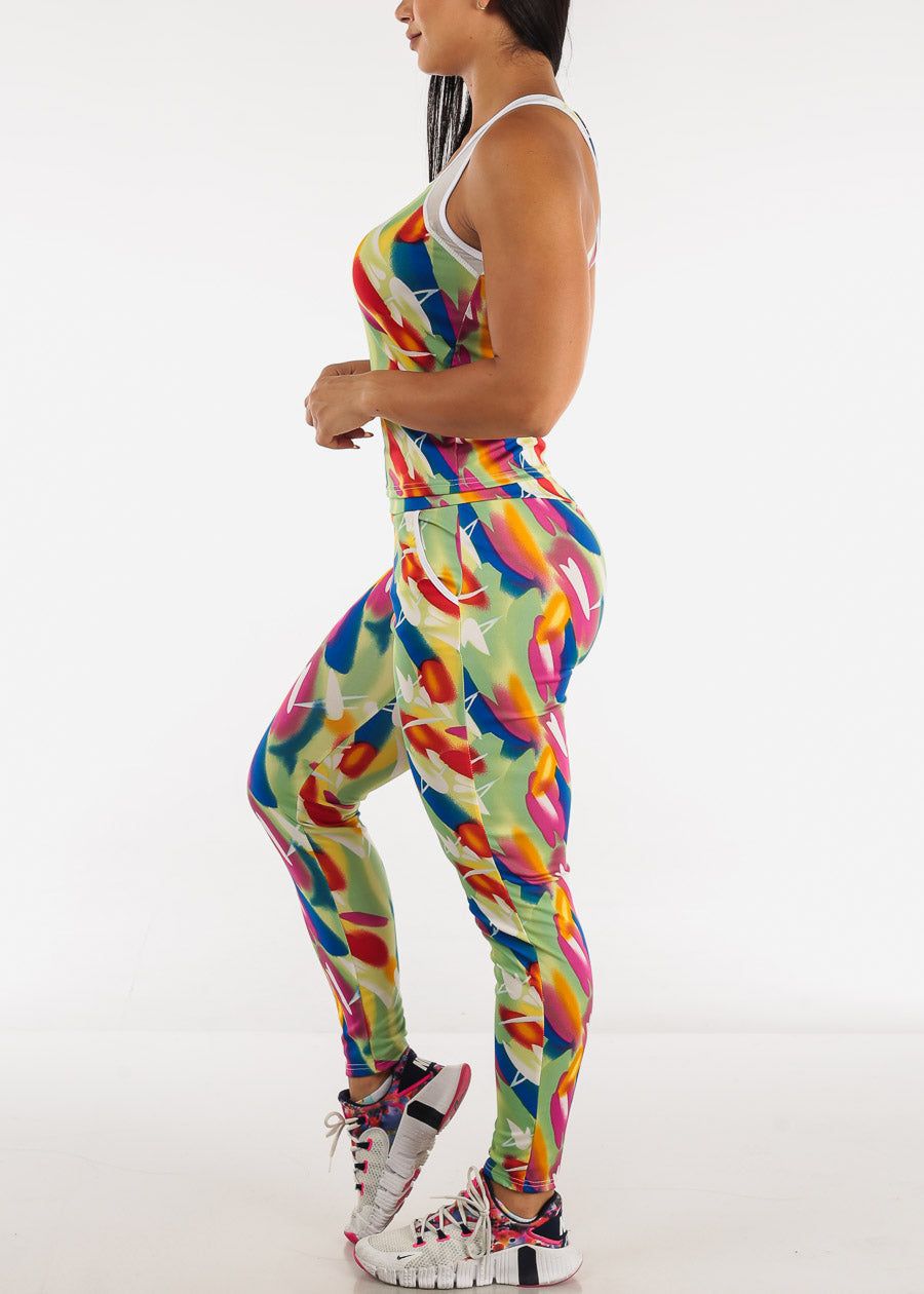 Activewear Sleeveless Tank Top & Leggings Green Multicolor (2 PCE SET) sold by Moda product image thumbnail 2