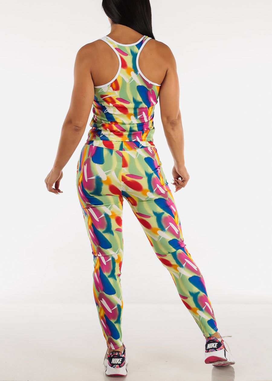 Activewear Sleeveless Tank Top & Leggings Green Multicolor (2 PCE SET) sold by Moda product image thumbnail 3