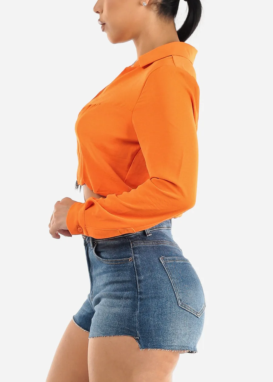Long Sleeve Hook and Eye Crop Top Neon Orange sold by Moda product image thumbnail 3