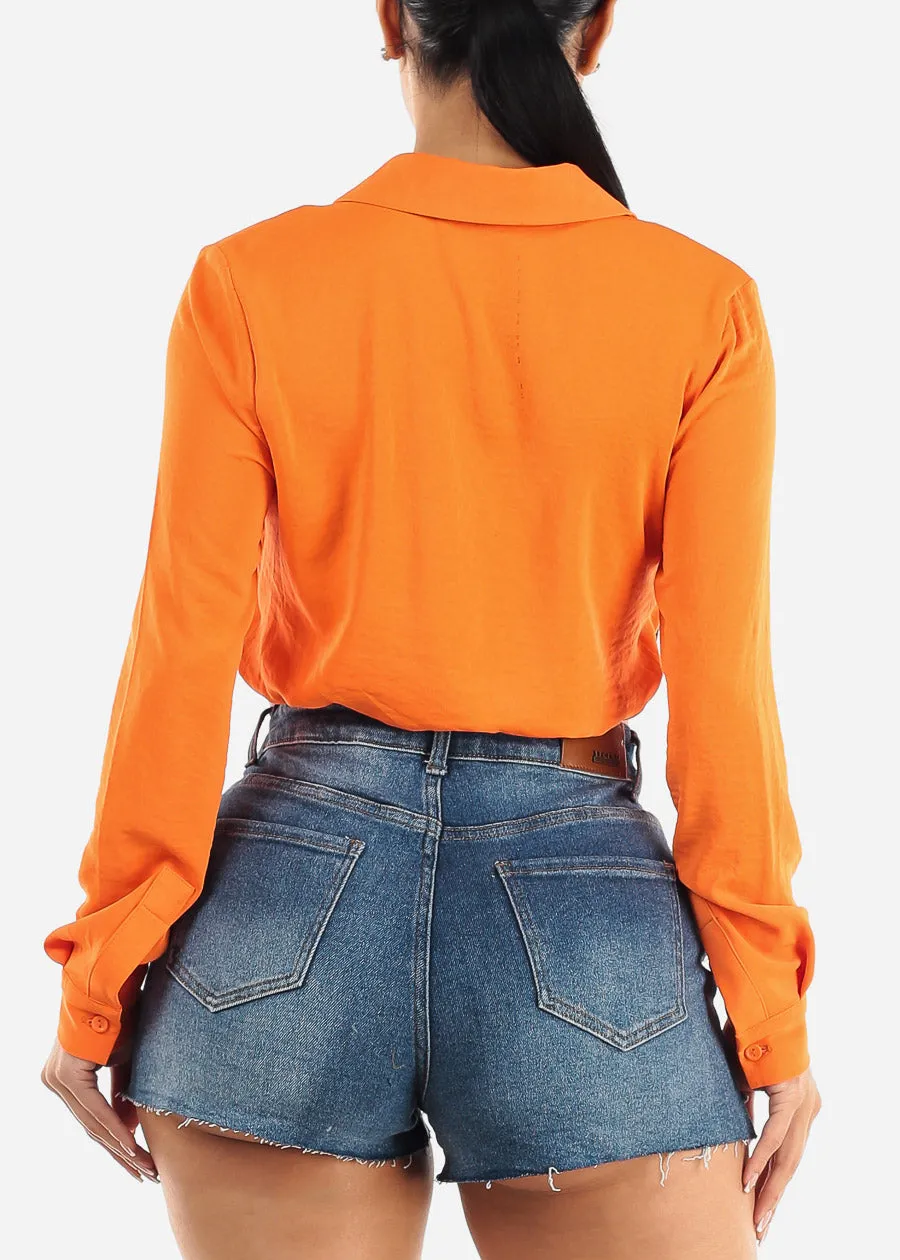 Long Sleeve Hook and Eye Crop Top Neon Orange sold by Moda product image thumbnail 4