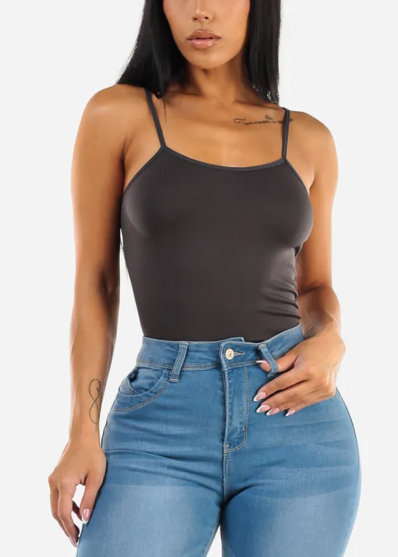 One Size Spaghetti Strap Seamless Top Charcoal sold by Moda