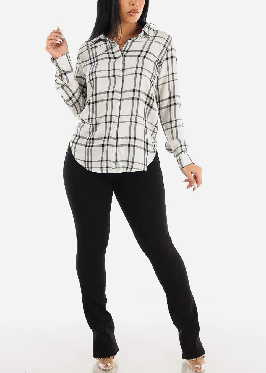 Long Sleeve Button Up Plaid Rayon Shirt White sold by Moda product image thumbnail 2