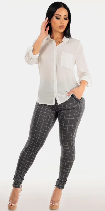 White Chiffon Butt Lift Plaid Combo sold by Moda