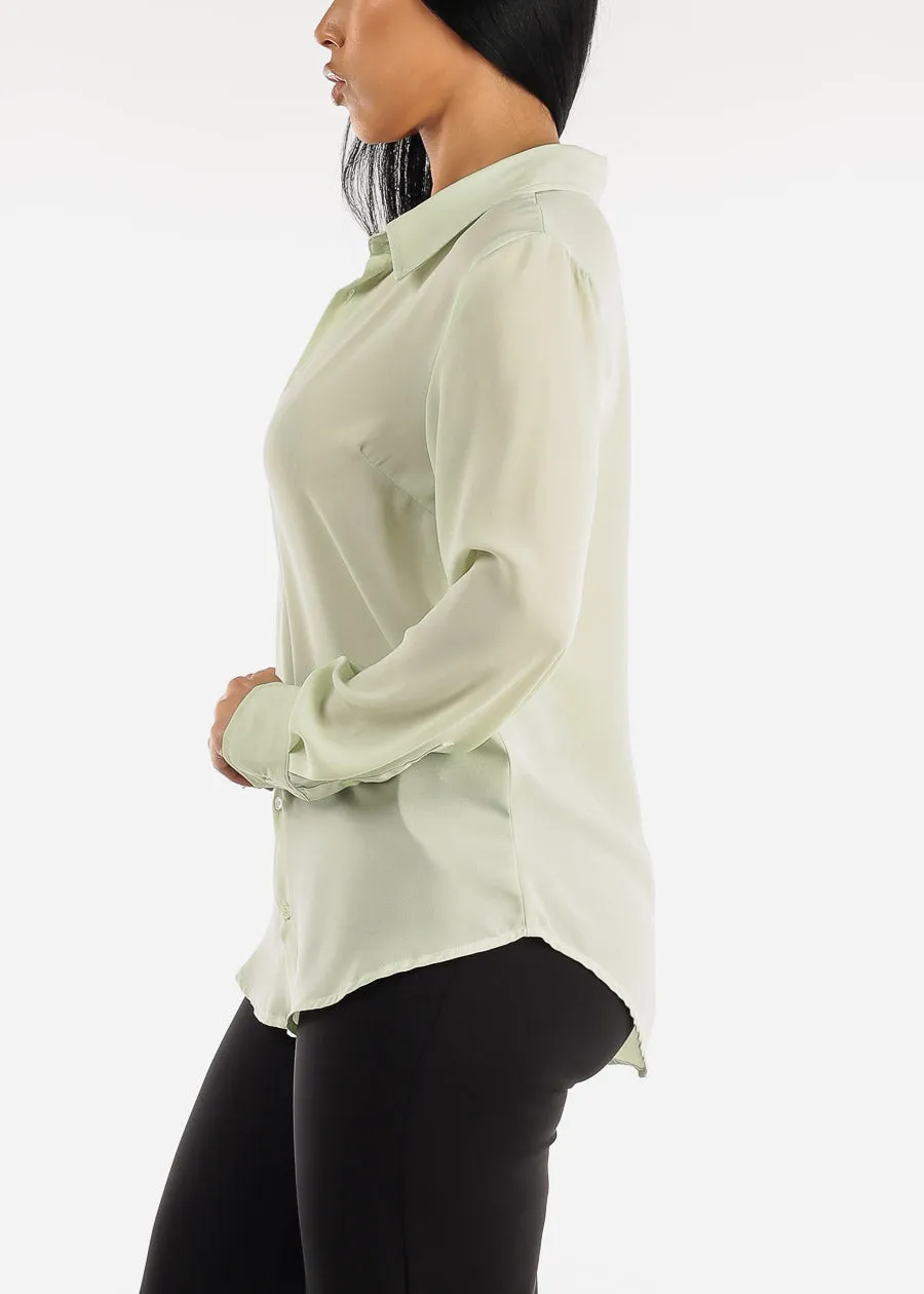 Chiffon Long Sleeve Collared Blouse Light Sage sold by Moda product image thumbnail 4