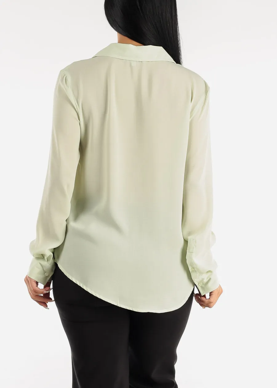 Chiffon Long Sleeve Collared Blouse Light Sage sold by Moda product image thumbnail 5