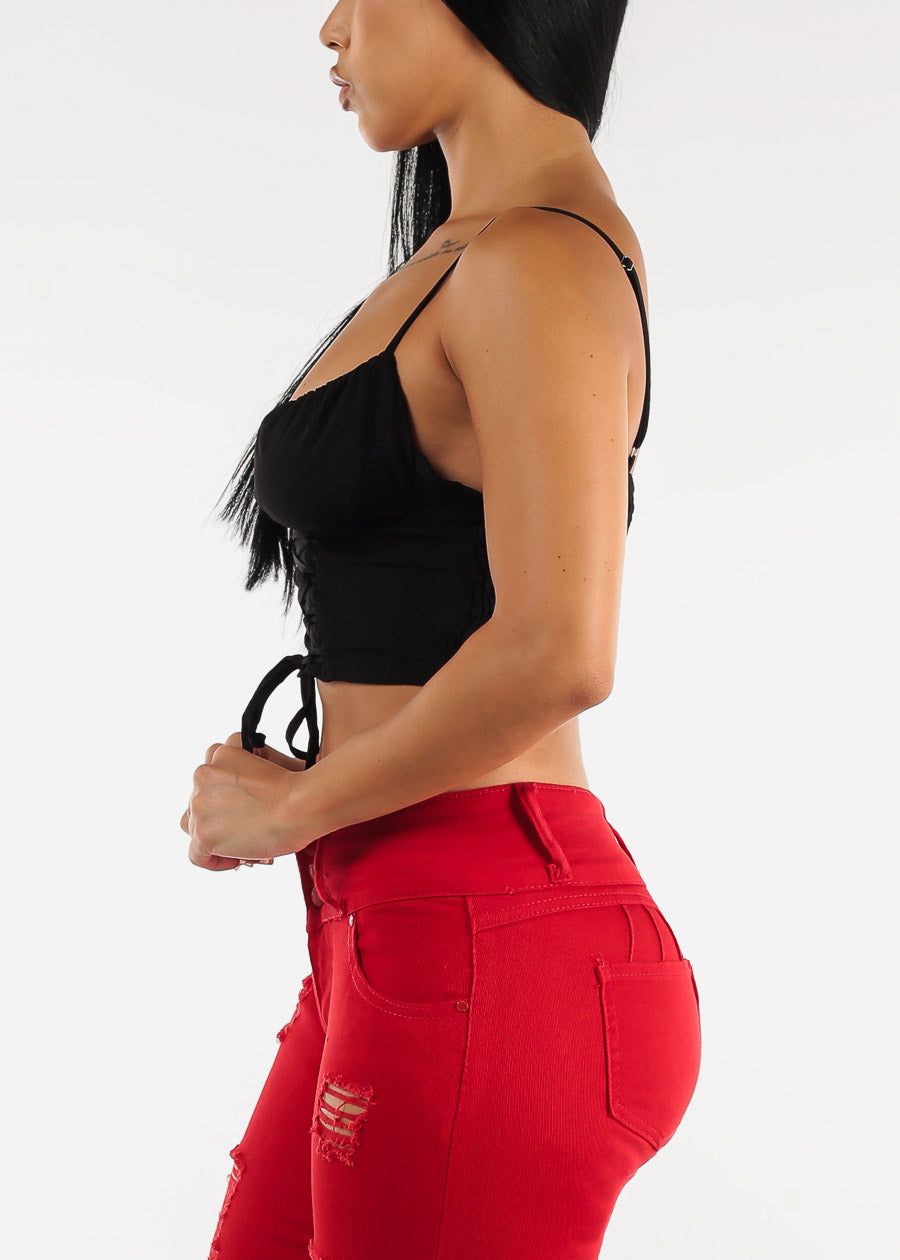 Black Sleeveless Lace Up Cami Crop Top sold by Moda product image thumbnail 3