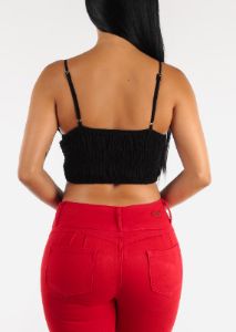 Black Sleeveless Lace Up Cami Crop Top sold by Moda