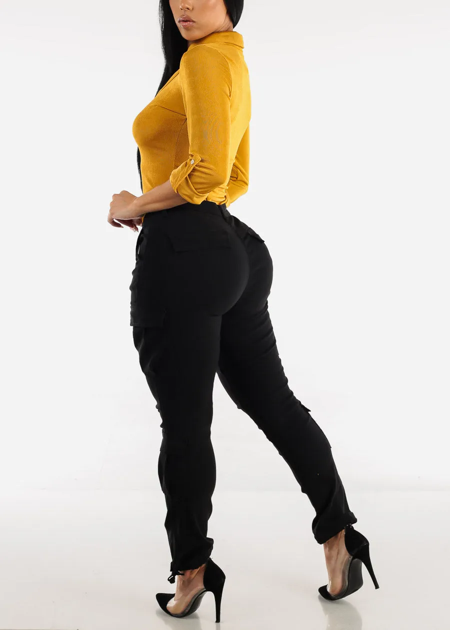 High Rise Hyper Stretch Black Cargo Pants sold by Moda product image thumbnail 5