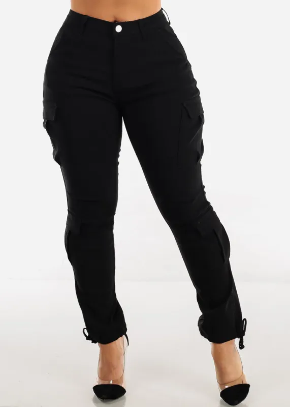 High Rise Hyper Stretch Black Cargo Pants sold by Moda