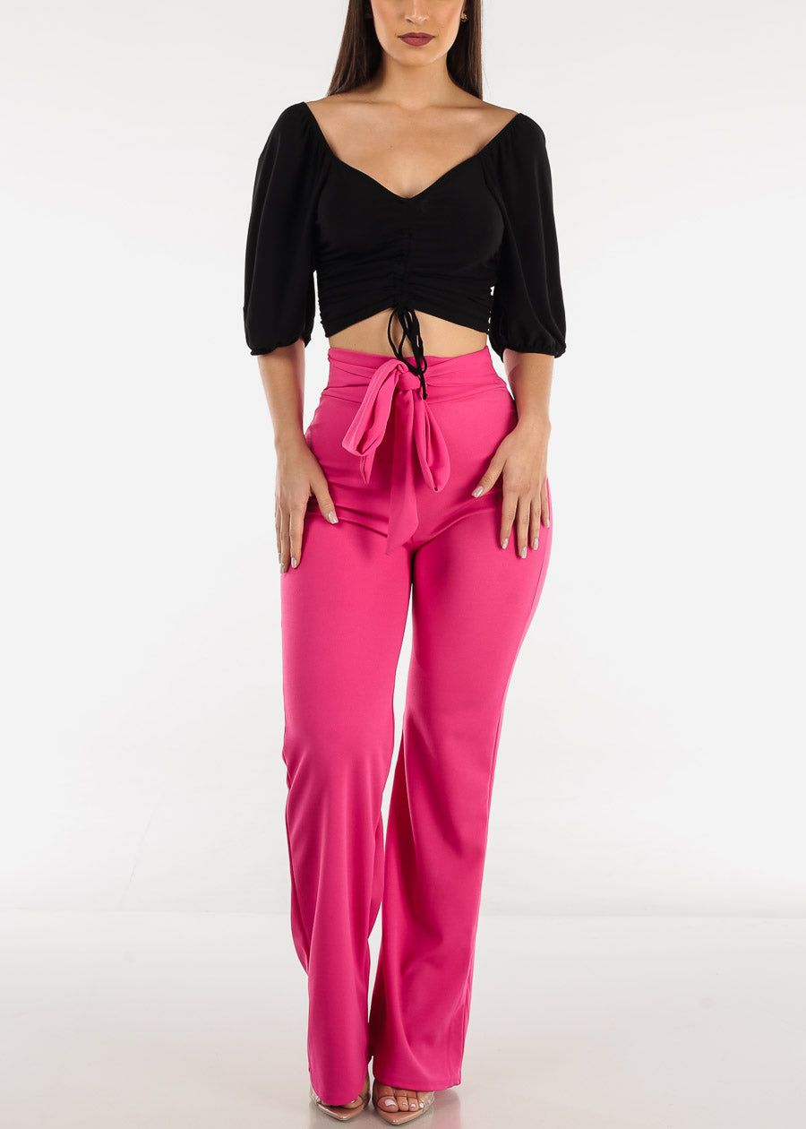 Black Elbow Sleeve Ruched Front Crop Top sold by Moda product image thumbnail 2