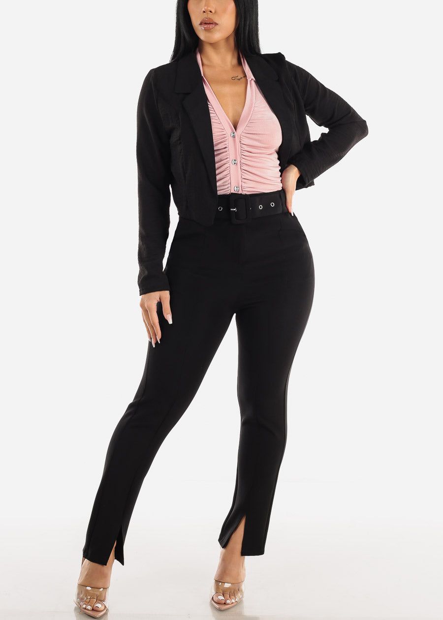 Black Super High Waisted Dressy Straight Pants w Belt sold by Moda product image thumbnail 2